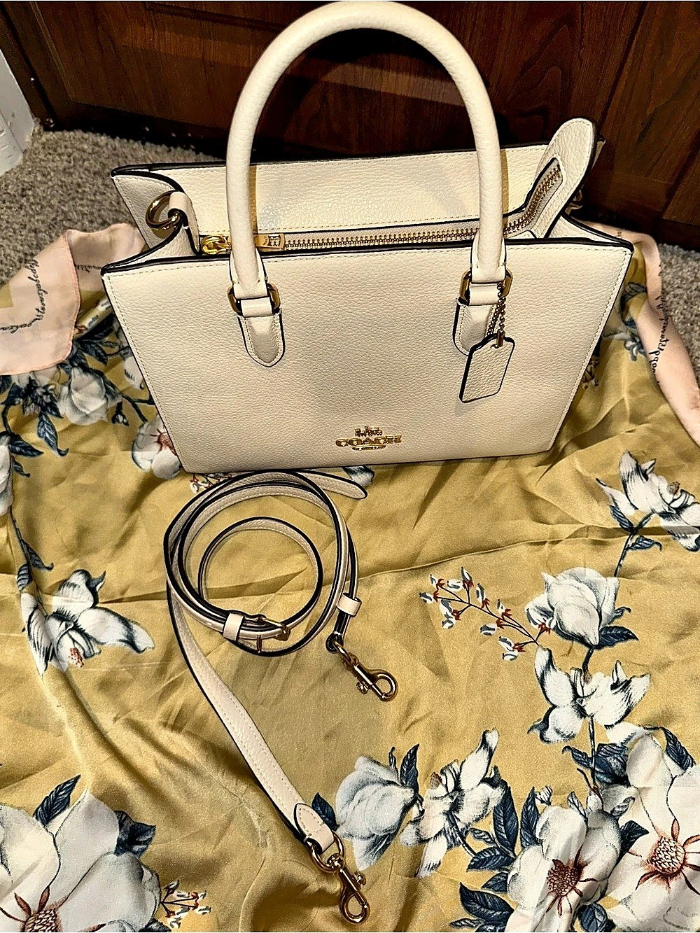 Coach Town Tote Leather Satchel in White